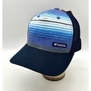 New Costa Del Mar Baja Blue Stripe Mesh Trucker Hat Snapback Cap NWT